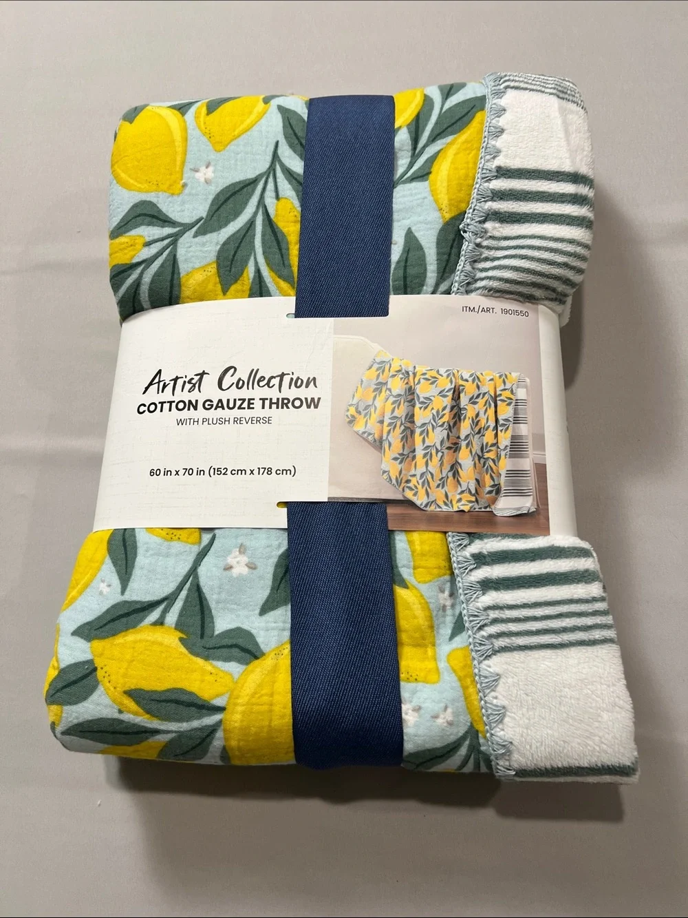 Berkshire Lemon Print Cotton Gauze Throw in Yellow and Aqua